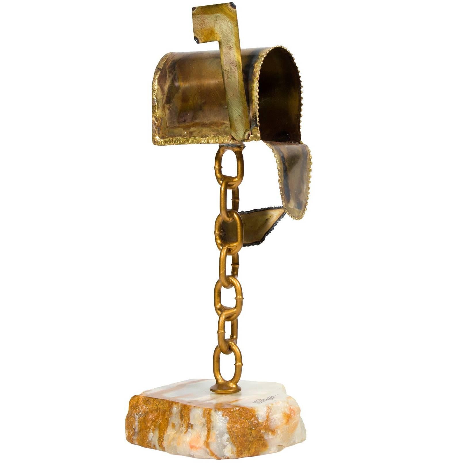 Mailbox Sculpture, Marble and Brass For Sale
