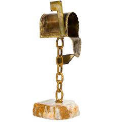 Vintage Mailbox Sculpture, Marble and Brass