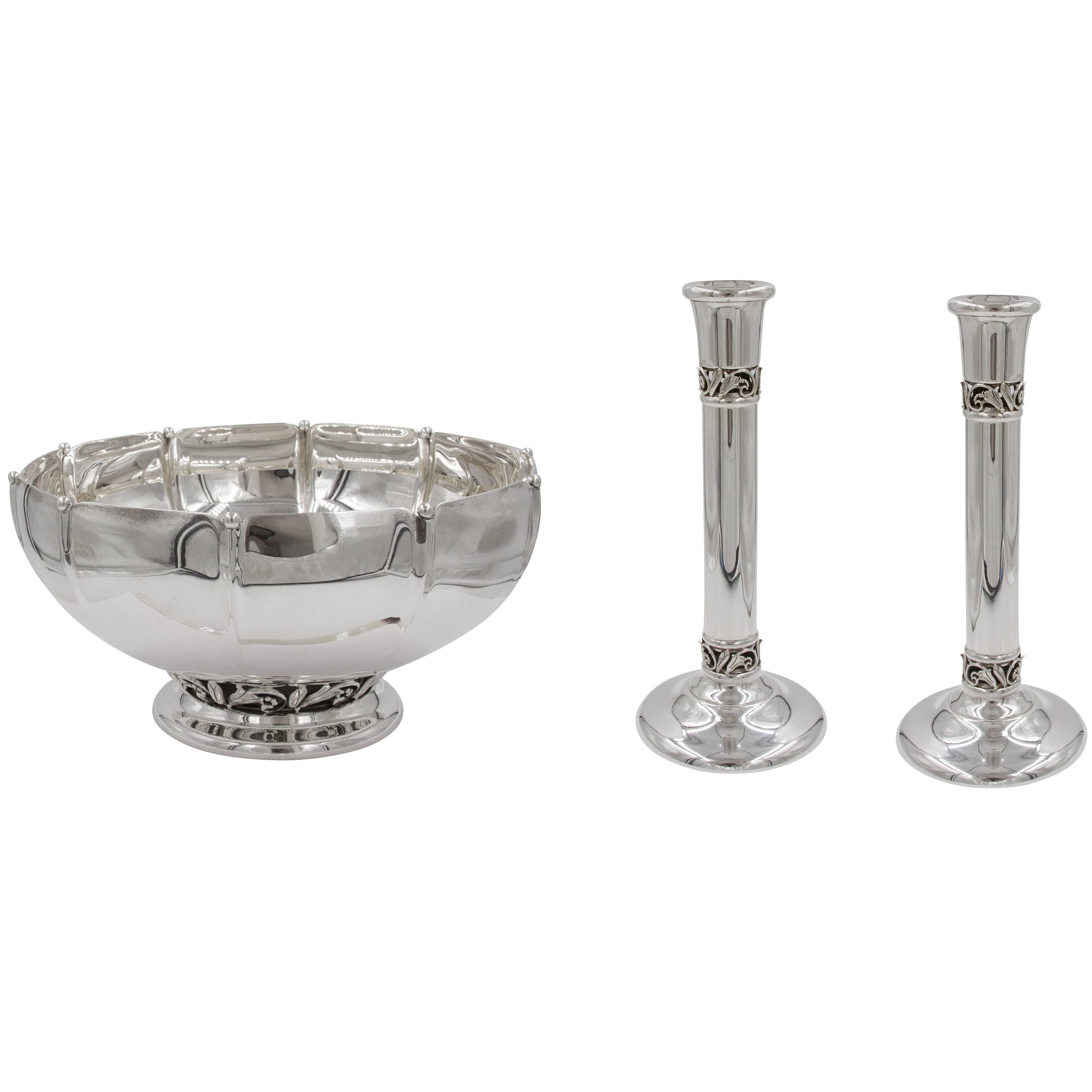 Candlesticks with Matching Bowl