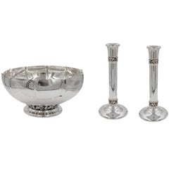 Antique Candlesticks with Matching Bowl