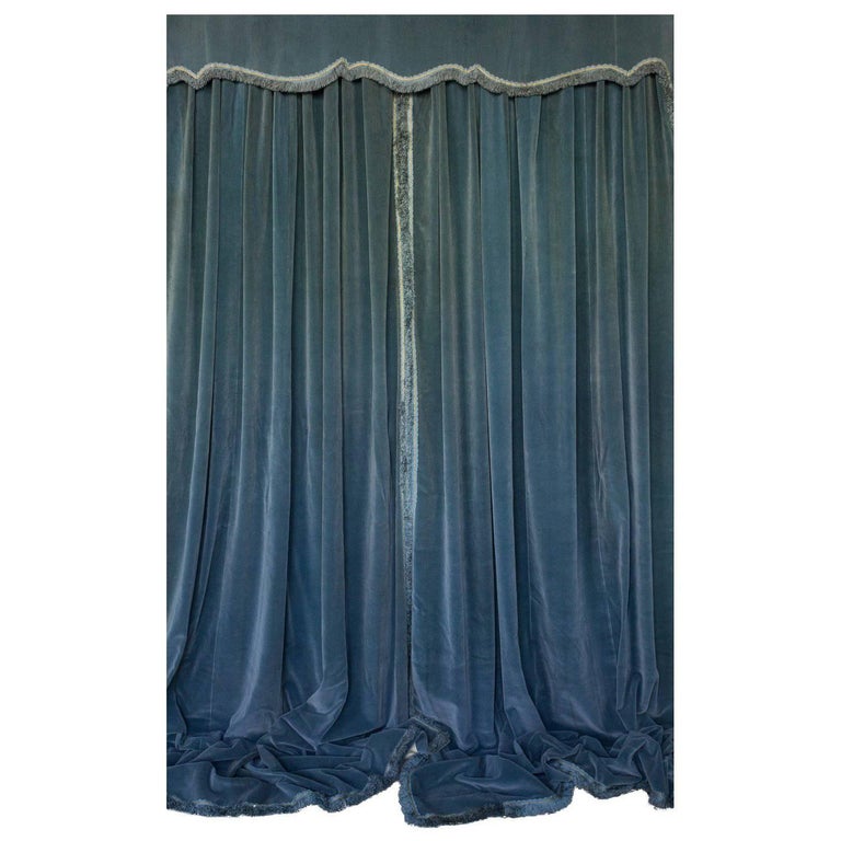 Three Pairs Of Blue Velvet Drapes With Valances For Sale At 1stdibs