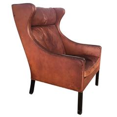 Børge Mogensen Wingback Chair Model 2204 with Stool by Fredericia Stolefabrik