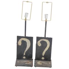 Pair of Paul Evans Style Wrought Iron Question Mark Table Lamps