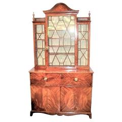 Antique Edwardian English Inlaid Secretaire Bookcase of Breakfront Form 
