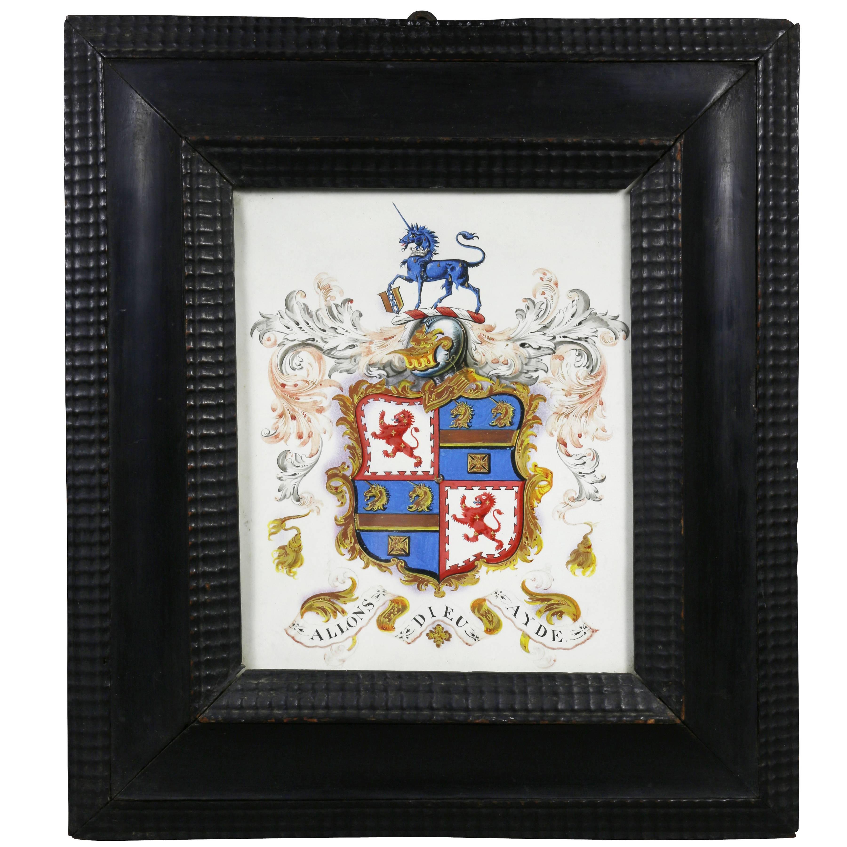 Framed Coat of Arms on Vellum with Flemish Frame