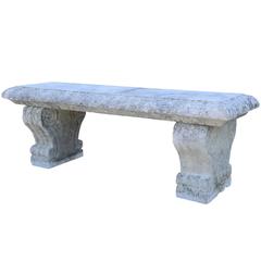 French Louis XIV Stone Garden Bench, 20th Century