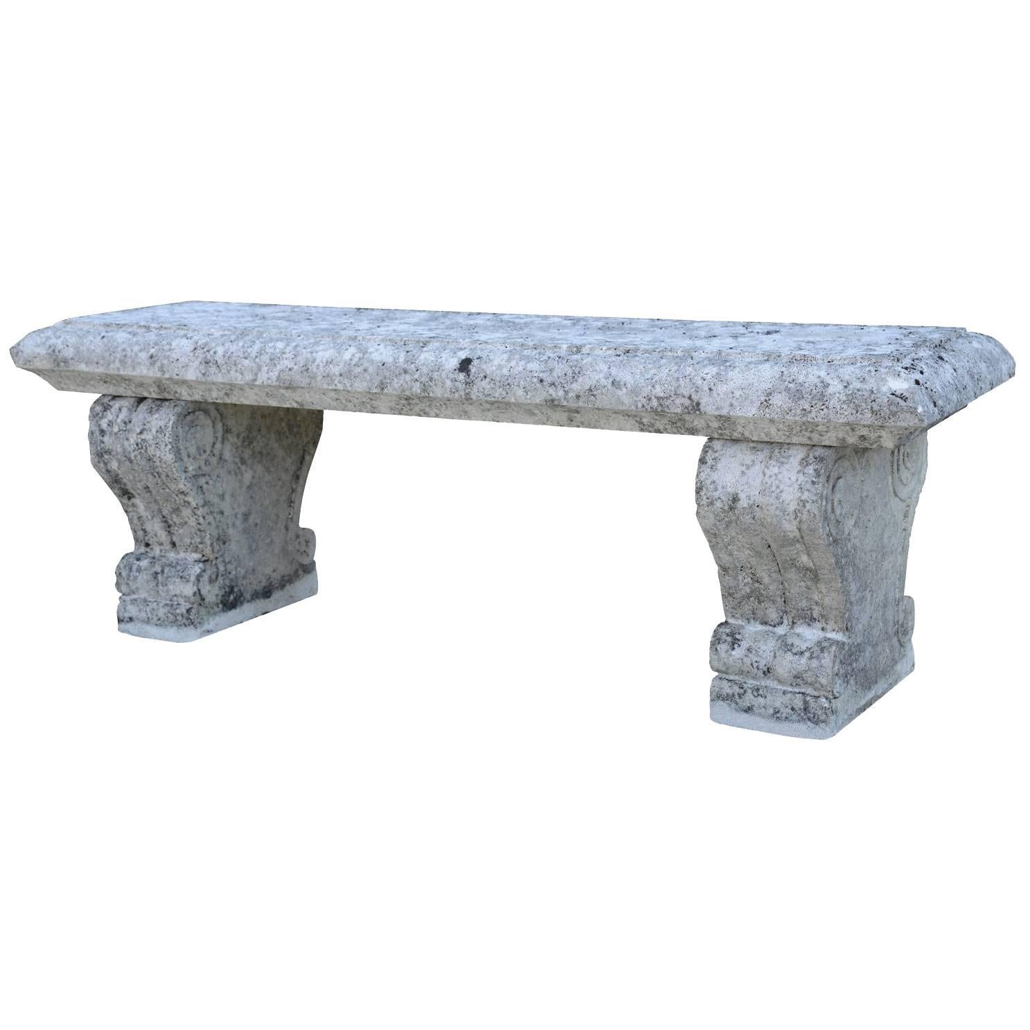 French Louis the 14th Stone Garden Bench, 20th Century