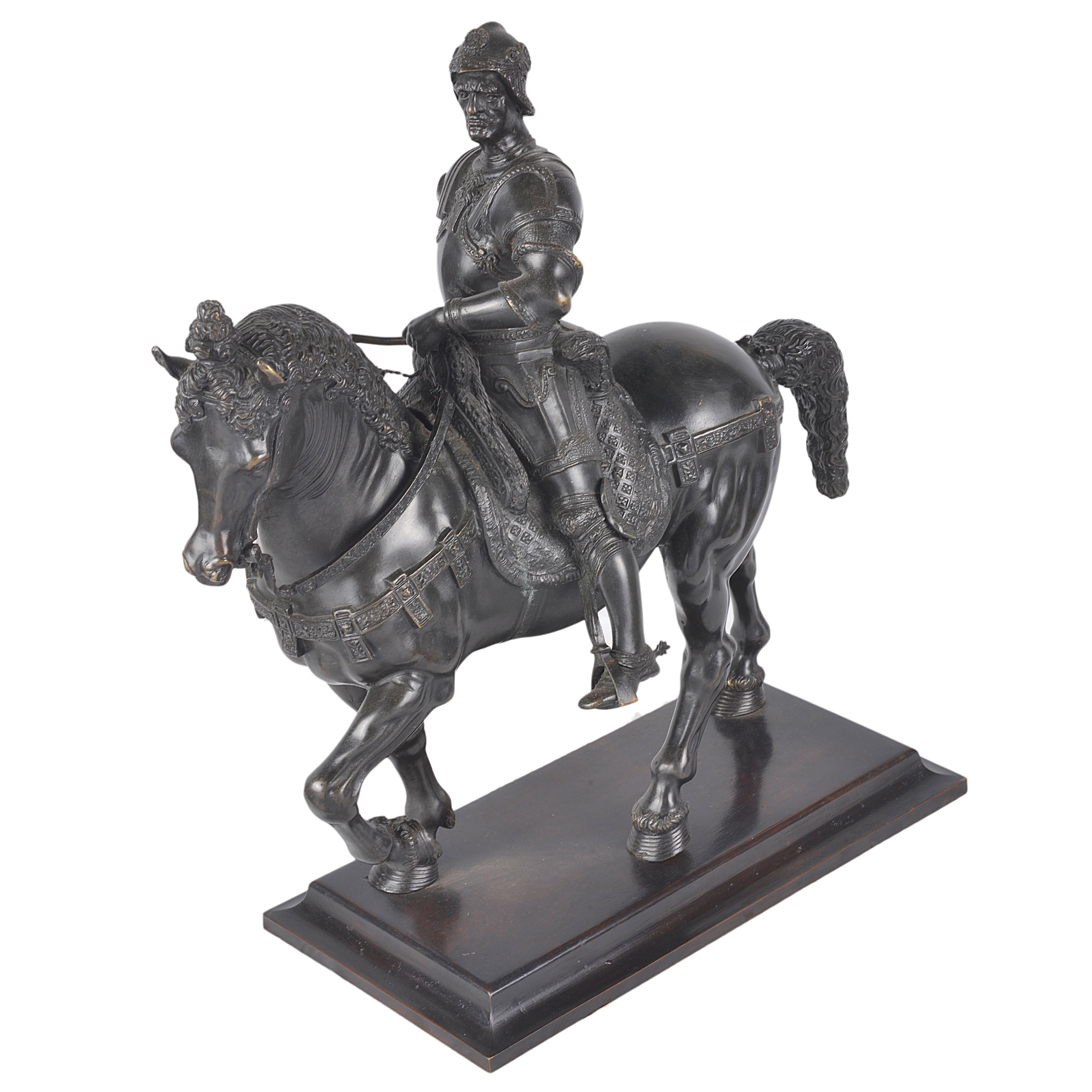 Antique Bronze Soldier, Bartolomeo Colleoni on Horse Back
