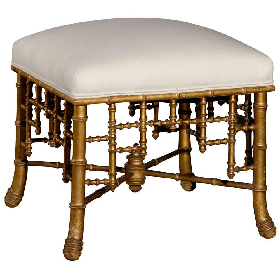 French Empire Style Gilt Upholstered Stool from the Late 19th Century
