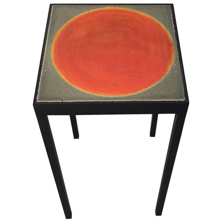 Gueridon Baby Side Table with Vintage Roger Capron Lava Tile