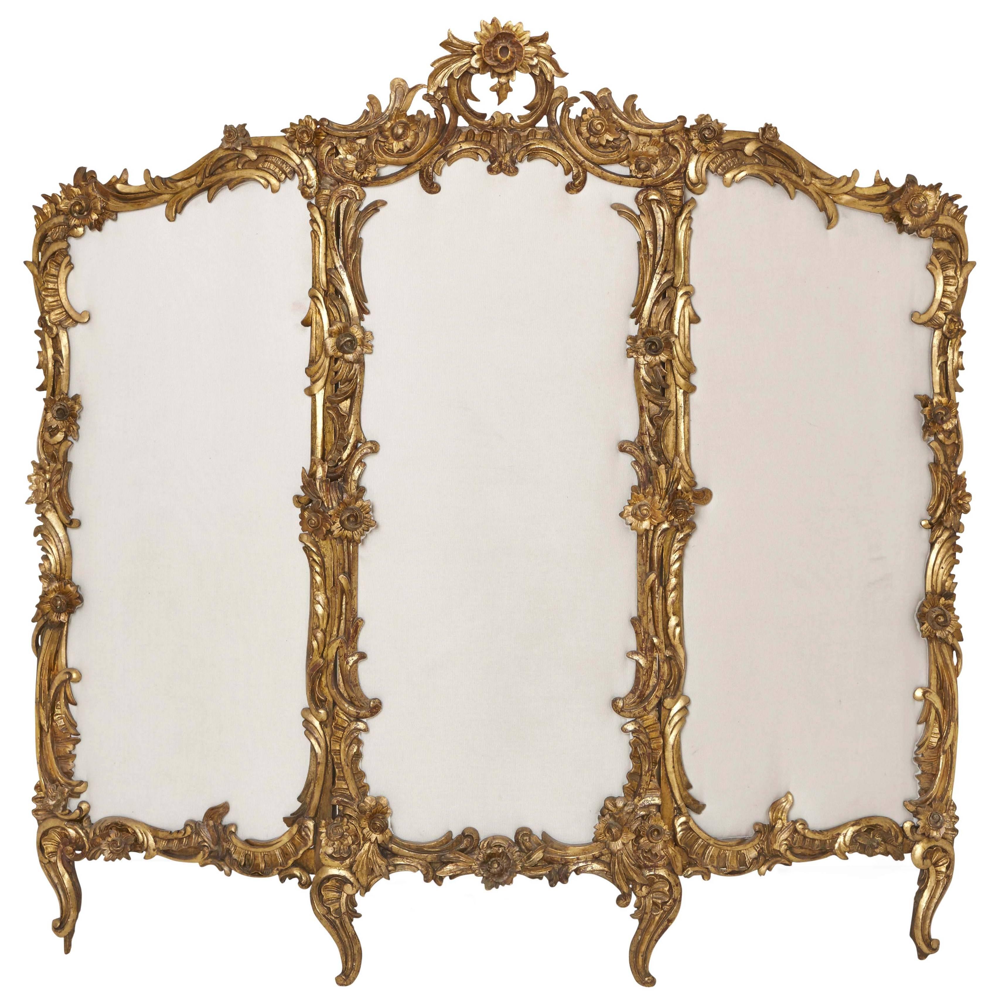 Carved Giltwood Rococo Style Antique Folding Screen