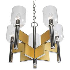 Gaetano Sciolari Chrome and Brass Chandelier with Glass Shades, circa 1970 10