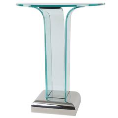 Bent-Glass Demilune Console Table with Stainless Steel Base, circa 1970s