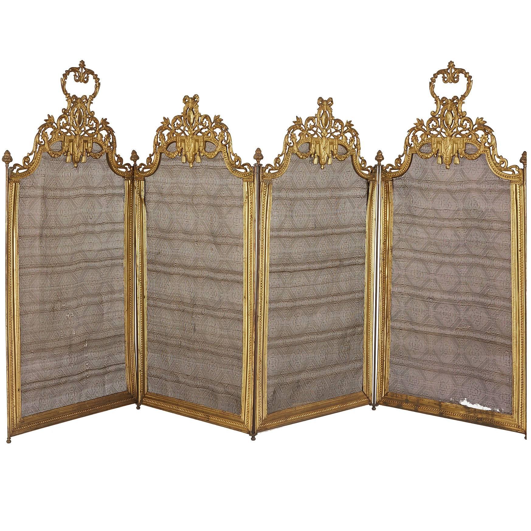 Antique French Ormolu Four-Panel Folding Fire Screen