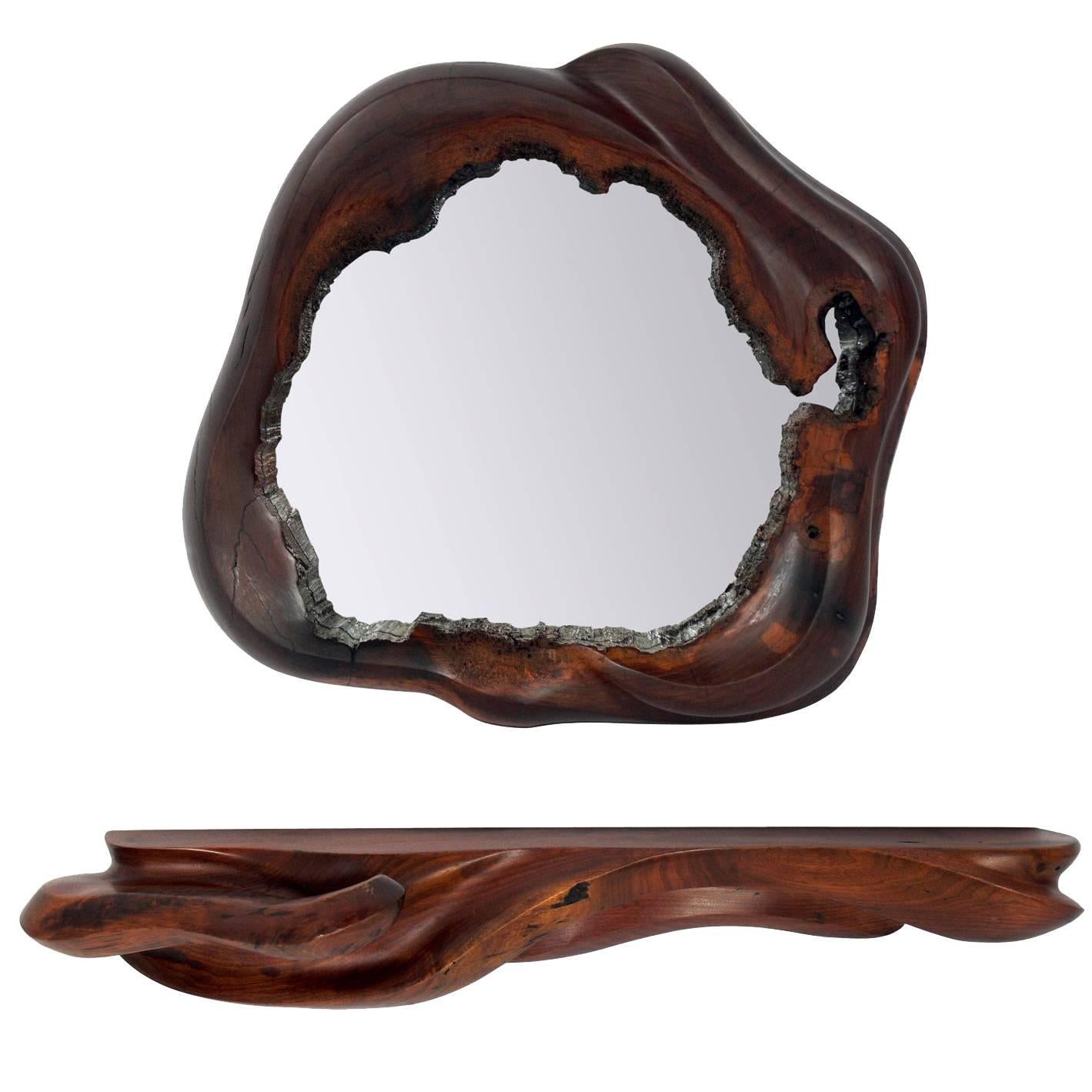Organic Craft Mirror and Shelf in the Style of Wendell Castle