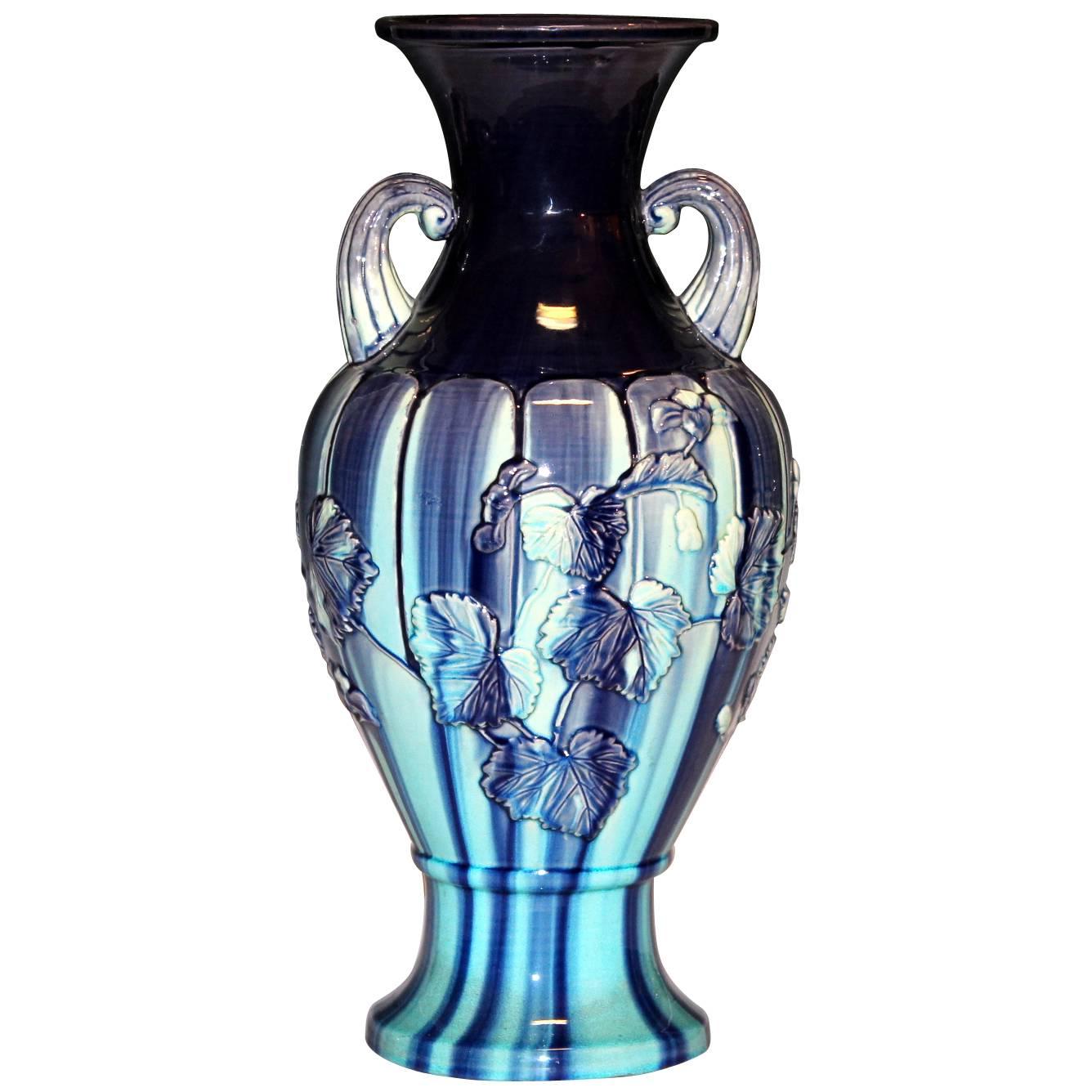 Antique Japanese Kyoto Pottery Turquoise Art Deco Vase