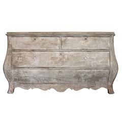 Antique French Late 19th Century Dutch Style Painted Wood Bombé Chest with Four Drawers