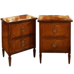 Pair of Walnut and Cherry Inlaid Bedside Commodes with Faux Drawers Circa 1860 6