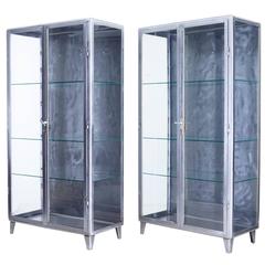 Pair of 1920s Polished Steel Medical Display Cabinets