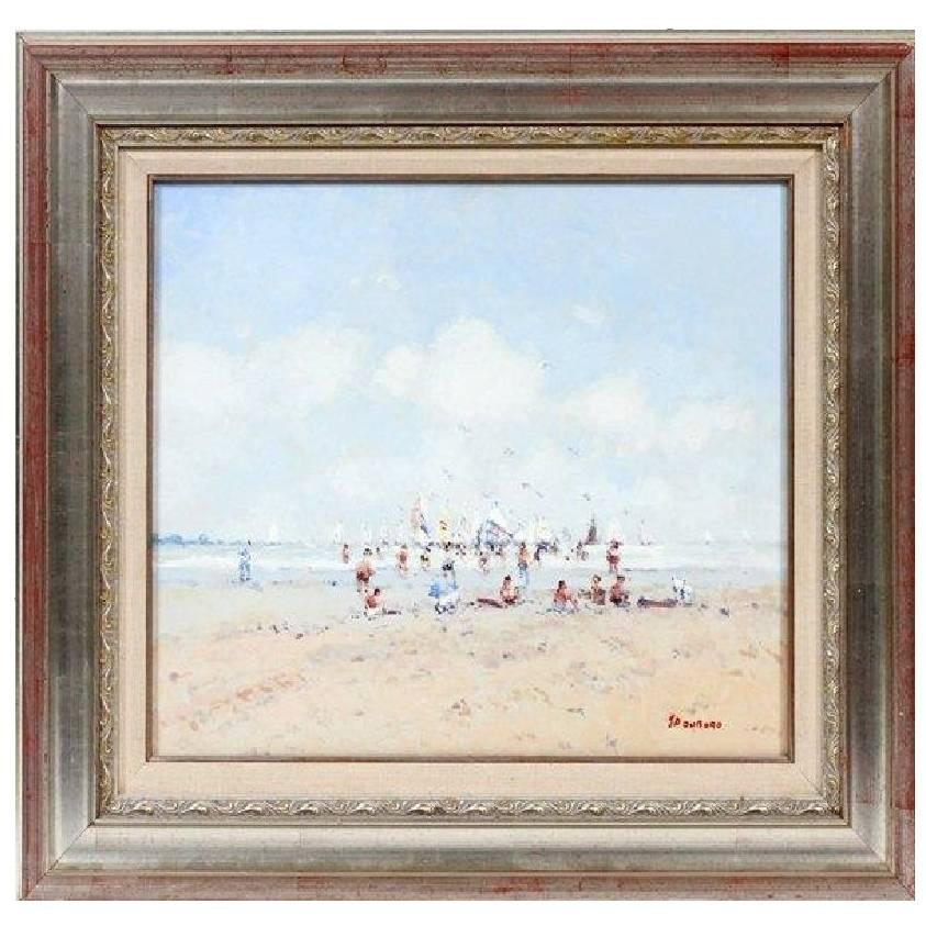 South France Beach Painting by Jean Pierre Dubord For Sale