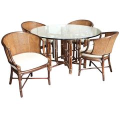 Vintage Bamboo and Rattan Table and Chairs by McGuire