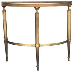 Modern French Brass Demilune Side Table with Retro Half Moon Mirror Top