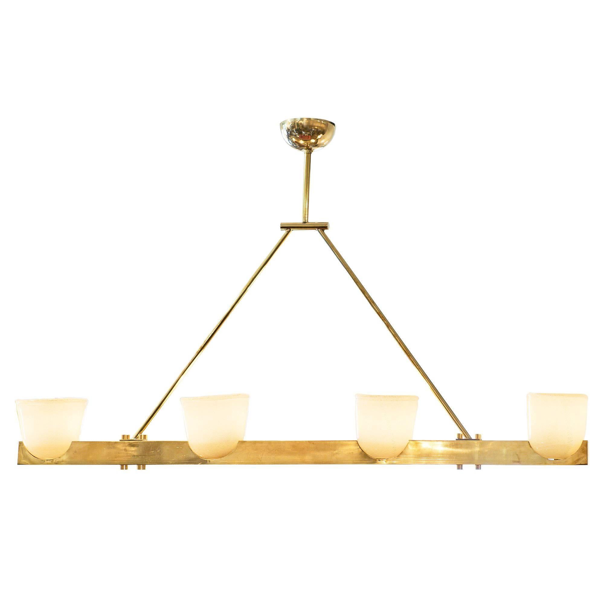 Brass and Murano Glass Chandelier For Sale