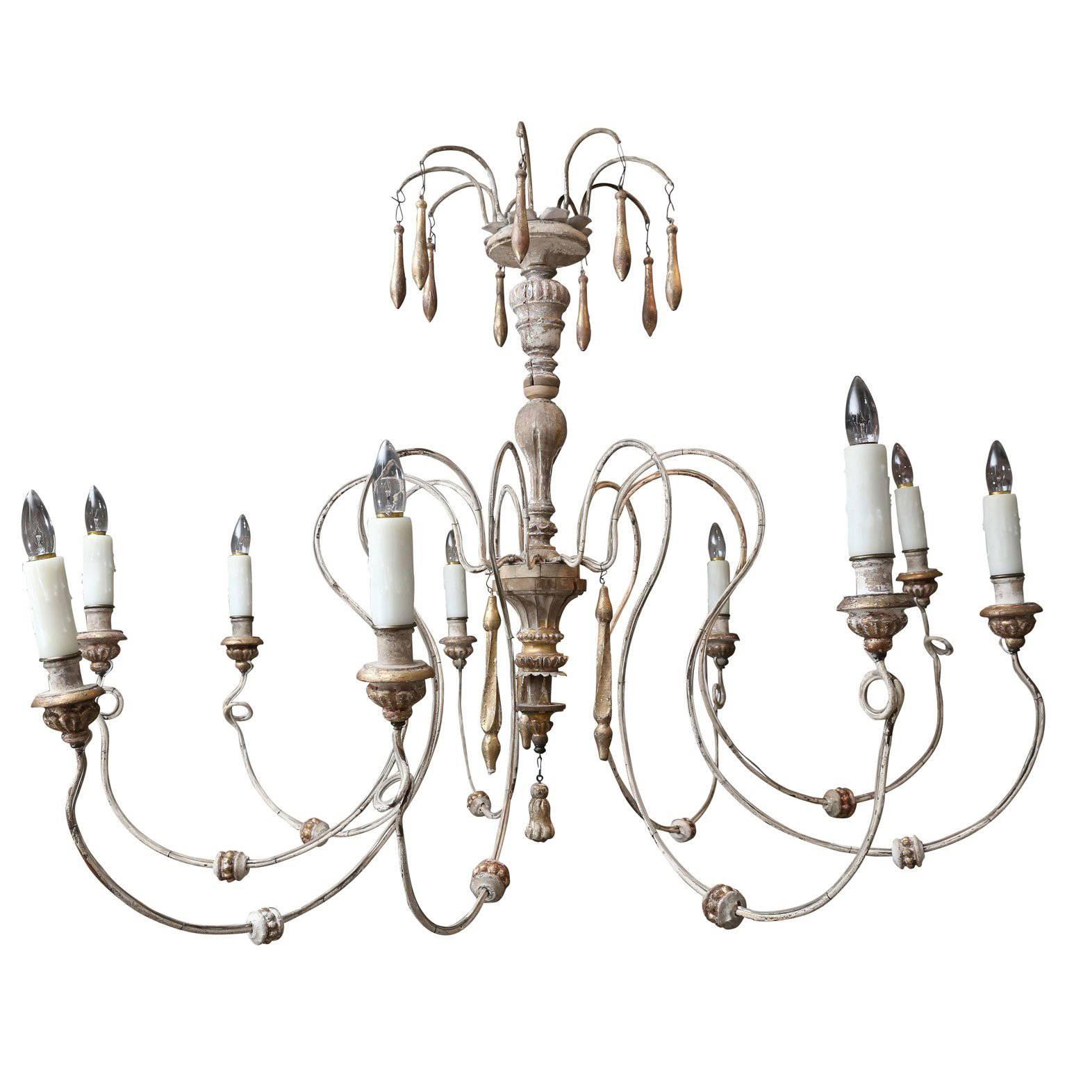 Eight-Arm Wood and Iron Chandelier from France