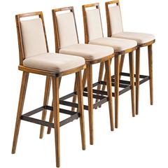 Set of Four Bar Stools in Wood and Original Upholstery, Europe, 1960s 5