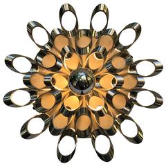 Vintage 1970s Italian Metal and Chromed Plastic One-Light Ceiling Fixture or Sconce