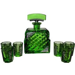 Art Deco Czech Glass Decanter Set