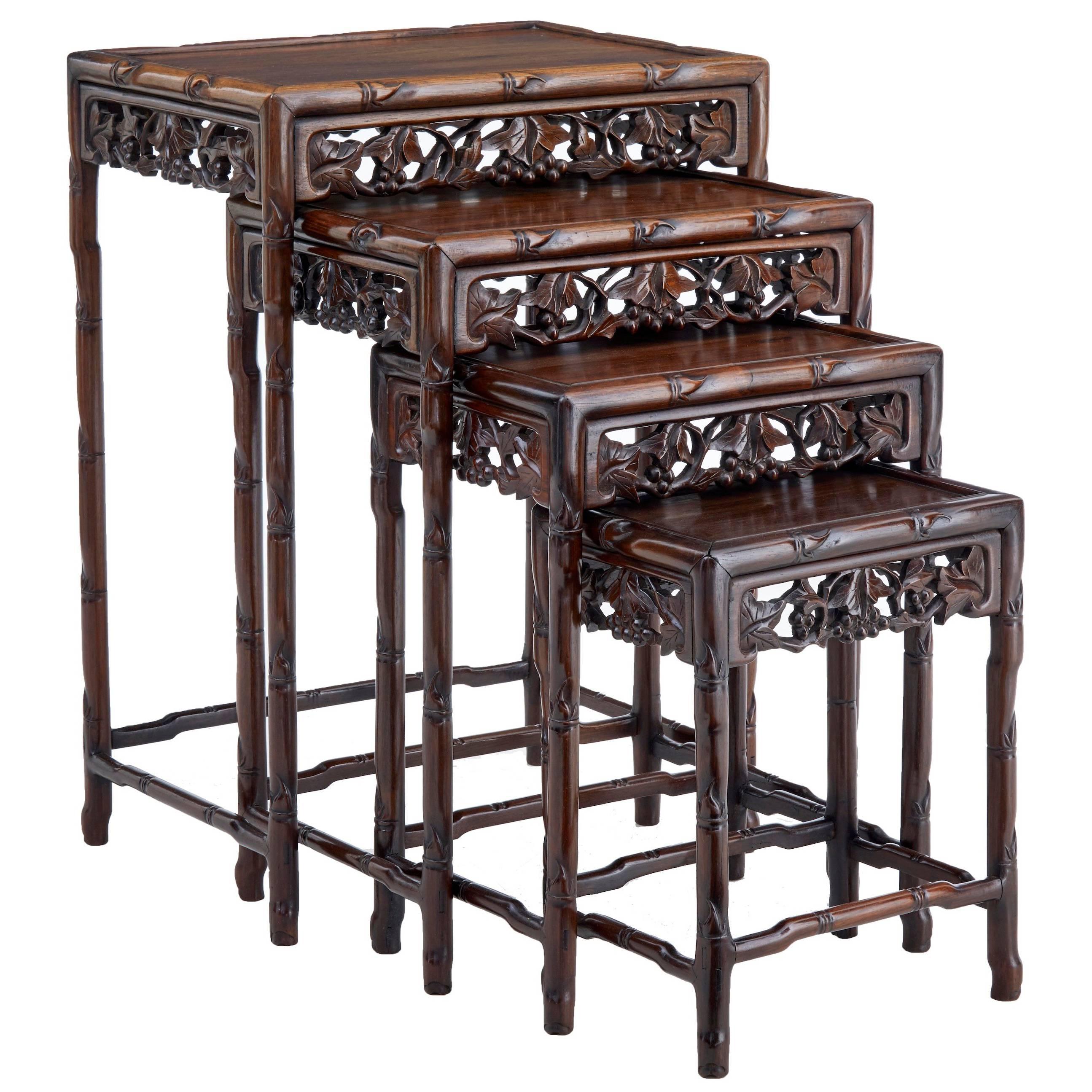 Fine Set of Four Early 20th Century Chinese Rosewood Nesting Tables