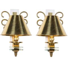 Pair of Single Arm Brass Swirl Wall Sconces, French, 1960s 2