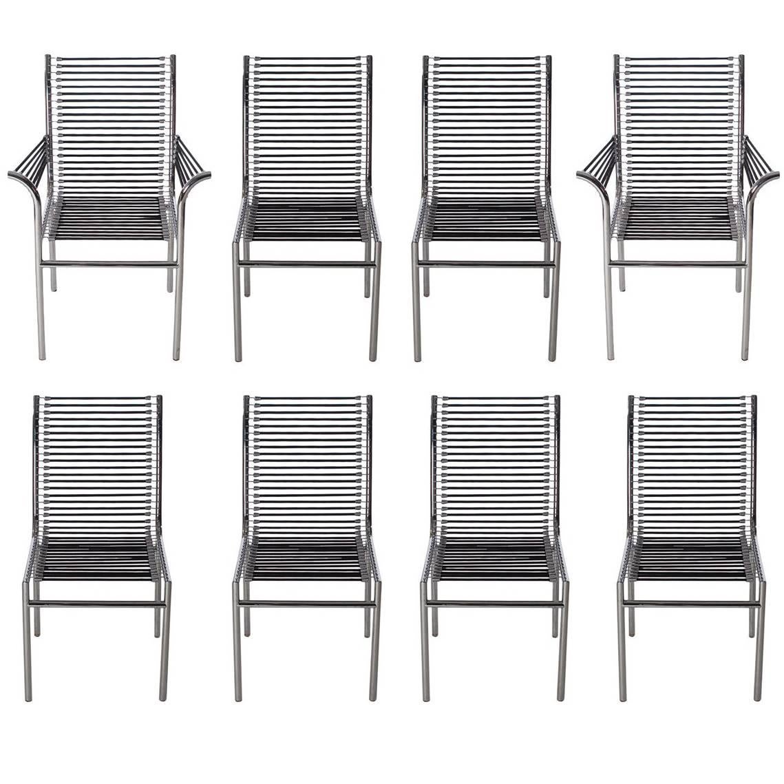 Mid-Century Italian Modern Black and Chrome Cord Bauhaus Chairs by René Herbst