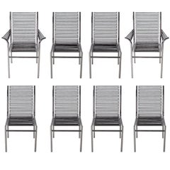 Mid-Century Italian Modern Black and Chrome Cord Bauhaus Chairs by René Herbst