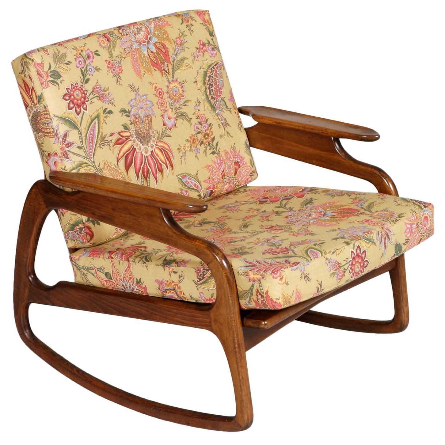 Fauteuil à bascule danois moderne du milieu du siècle dernier par Adrian Pearsall, texture noyer blond