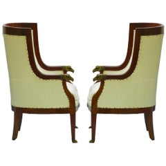 Pair of Bergere Armchairs French Empire Revival Barrel Chairs