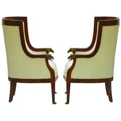 Pair of Bergere Armchairs French Empire Revival Barrel Chairs 8