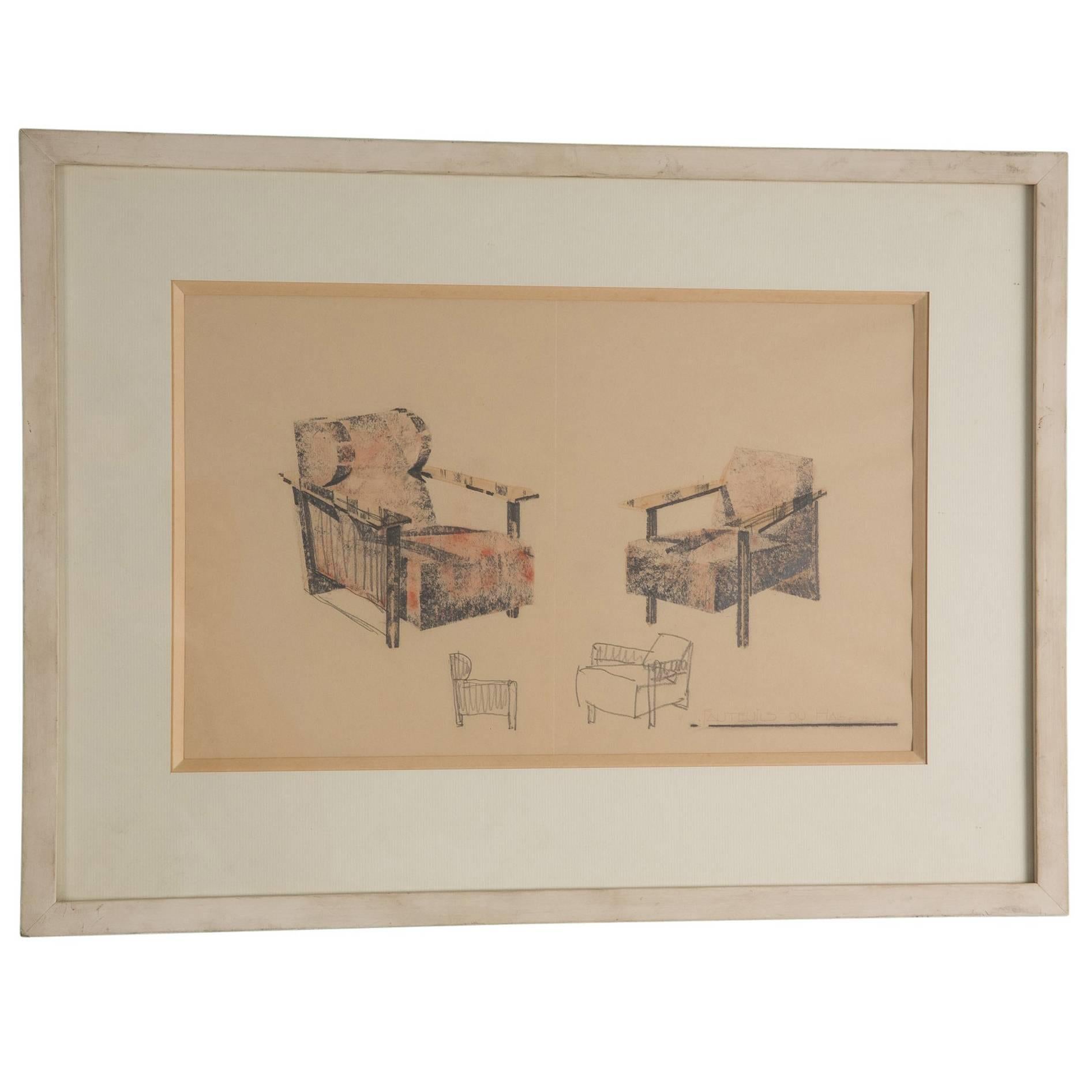 Designer's Drawing of Two Armchairs, French, 1931 For Sale
