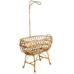 Mid-Century Cradle in Rattam Attributable to Franco Albini for Bonaccina, 1950s