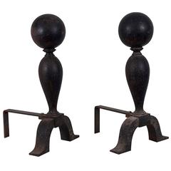 Colonial Cast Iron Cannonball Andirons