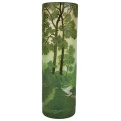 Art Nouveau Legras Vase with Pines Lake Landscape