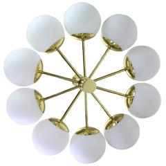Large Stunning Kaiser Sputnik Opal Glass Globes Chandelier, Germany, 1970s 12