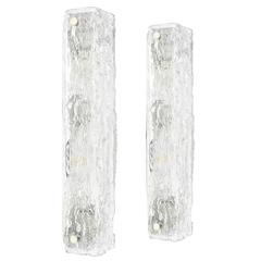 Pair of Large Murano Ice Glass Vanity Sconces by Kaiser, Germany, 1970s