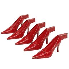 Set of Five x 1950s Red Metal High Heel Stiletto Shoe Display Pop Art 8