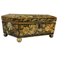 Regency Penwork Tea Chest For Sale at 1stDibs