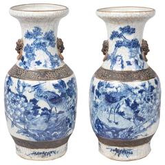 Pair of Chinese 19th Century Blue and White Vases