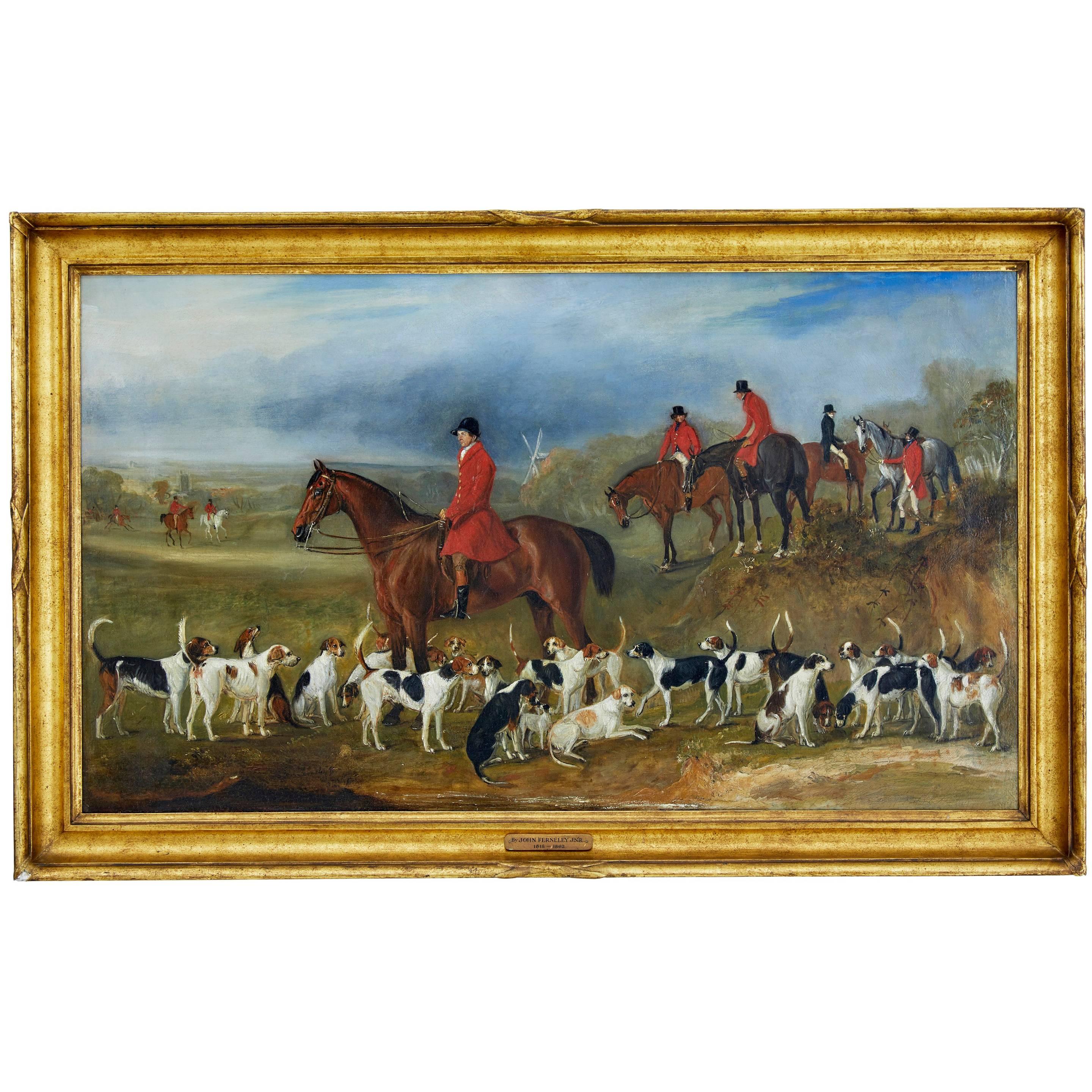 Large 19th Century Sporting Hunt Oil Painting by John Fernely Junior