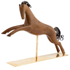 Vintage Werkstatte Hagenauer Vienna Galloping Horse Precious Wood Brass, 1950