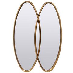 Miroir double moderniste ovale à feuilles d'or